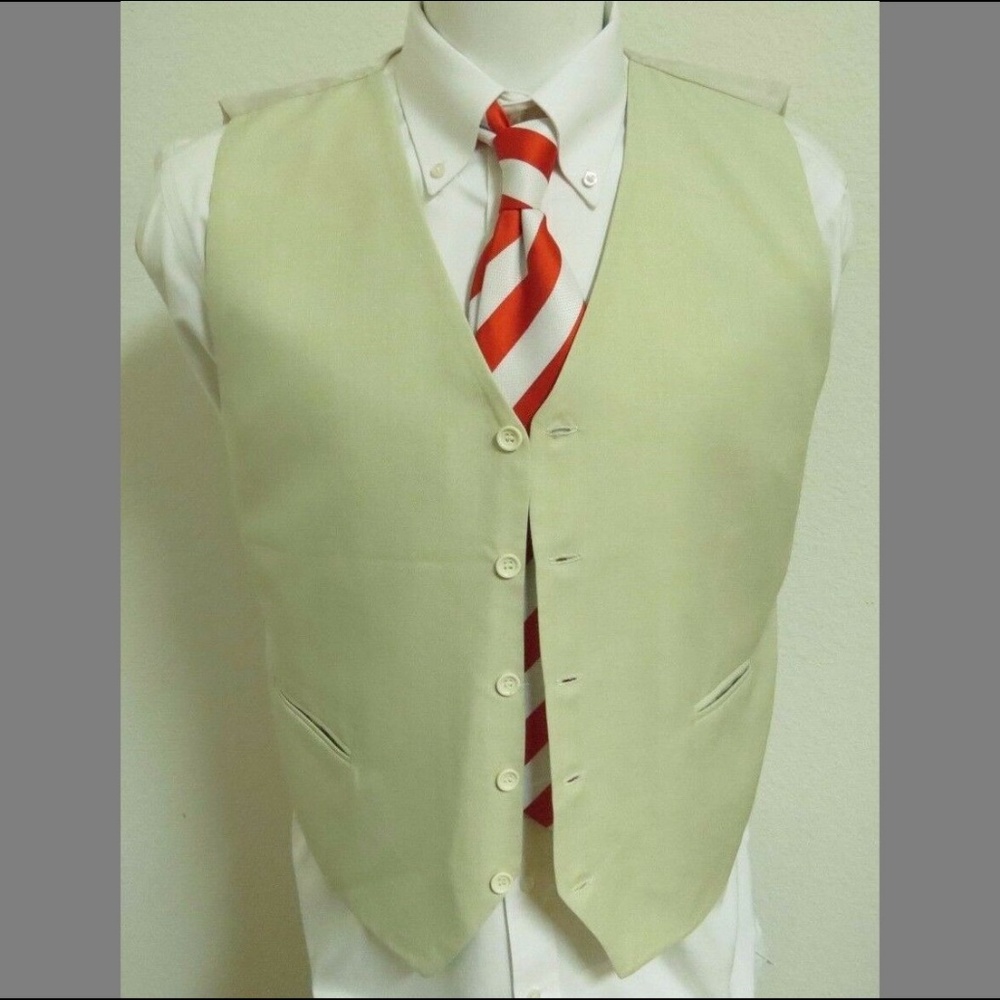 Sz L Tan Brown Mens Polyester #94Q Suit Vest